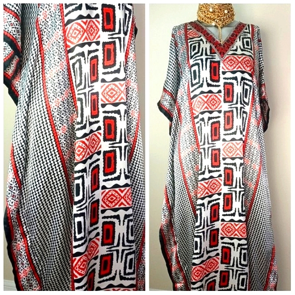 EY Signature Tribal Vibrant Flowy Relaxed Lagenlook Kaftan Maxi Dress - Picture 10 of 14